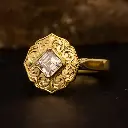 Flourish - 18ct yellow gold hand engraved ring with Asscher cut diamond