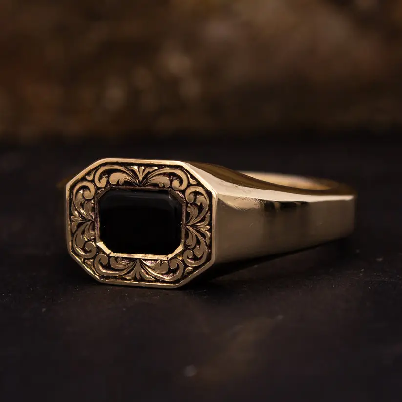 Onyx & Scrollwork Signet Ring