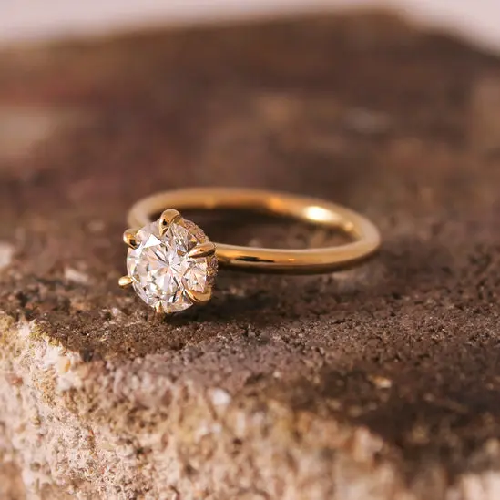 6-Claw Fine Engagement Ring with Diamond Under Rail