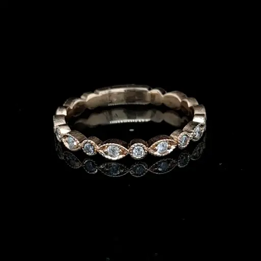 [R-018] 18ct Rose gold Ring marquise + round shape - 17=0.17ct